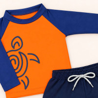 Conjunto de Praia Infantil Até 3 anos Camiseta UV 50+ e Shorts Mágico Laranja