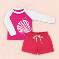Conjunto de Praia Infantil Até 3 anos Camiseta UV 50+ e Shorts Mágico Pink e Framboesa