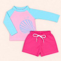 Conjunto de Praia Infantil Até 3 anos Camiseta UV 50+ e Shorts Mágico Rosa Claro