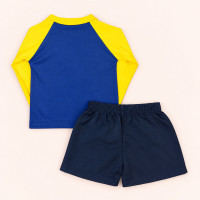 Conjunto de Praia Infantil Até 3 anos Camiseta UV 50+ e Shorts Mágico Royal e Amarelo