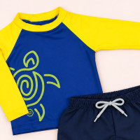 Conjunto de Praia Infantil Até 3 anos Camiseta UV 50+ e Shorts Mágico Royal e Amarelo
