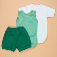 Conjunto Trio Bebê Verão Total com Body Regata, Body Curto e Shorts Verde