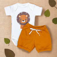 Conjunto Para Bebê Manga Curta Com Estampa Bichinhos da Floresta