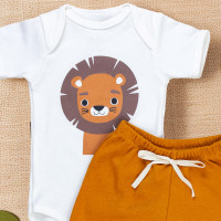 Conjunto Curto Bebê Estampa Leãozinho Safari Verão Caramelo