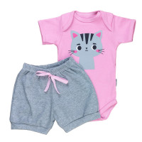Conjunto Curto Bebê Gatinha Mescla - Look Fresquinho e Fofo