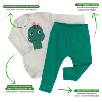 Conjunto Bebê Body Manga Longa Estampa Vaquinha e Calça Pé Reversível