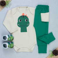 Conjunto Bebê Body Manga Longa Estampa, Calça com Pé Reversível e Pantufa