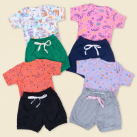 Look Bebê Menina Body Curto e Shorts 100% Algodão Rosa e Marinho 