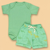 Conjunto de Calor Body e Shorts Estampado Dino Para Bebê Até 12 Meses