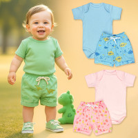 Conjunto de Calor Body e Shorts Estampado Urso Para Bebê Até 12 Meses