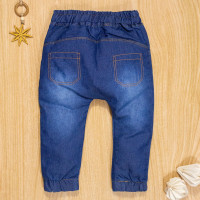 CALÇA PARA BEBÊ JEANS JOGGER BOLSINHO BORDADO AZUL ESCURO