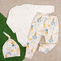 CONJUNTO LONGO COM TOUCA TECIDO ECOLÓGICO PARA BEBÊ ESTAMPA SORVETE