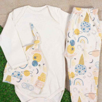 CONJUNTO LONGO COM TOUCA TECIDO ECOLÓGICO PARA BEBÊ ESTAMPA SORVETE