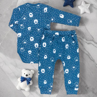 CONJUNTO PARA BEBÊ BODY LONGO E CALÇA MINIMALISTA URSO AZUL ESCURO