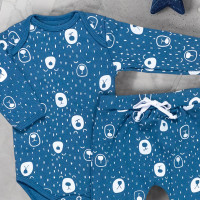 CONJUNTO PARA BEBÊ BODY LONGO E CALÇA MINIMALISTA URSO AZUL ESCURO