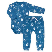 CONJUNTO PARA BEBÊ BODY LONGO E CALÇA MINIMALISTA URSO AZUL ESCURO