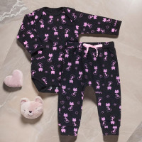 CONJUNTO PARA BEBÊ BODY LONGO E CALÇA MINIMALISTA GATINHA PRETO