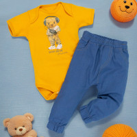 Conjunto Baby Bear Fashion em Mostarda e Nimbus para Bebê Menino