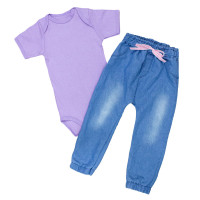 Conjunto Infantil Menina Body Curto e Calça Jeans Lilás Magia