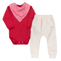 Conjunto Bebê Elegante Body, Calça, Bandana Xadrez Vermelho