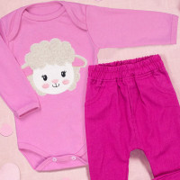 Conjunto Longo de Bebê Charme Infinito Rosa Claro com Pink
