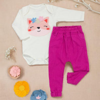 Conjunto de Bebê Body e Calça Raposa Charmosa Creme com Pink
