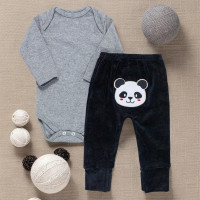 Conjunto Longo de Bebê em Suedine e Plush Mescla com Preto