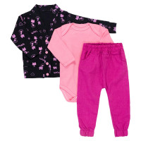 Conjunto Bebê com Casaquinho Cardigan Gatinha Preto com Pink