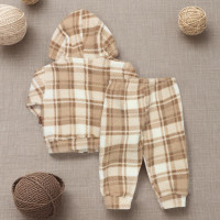 Conjunto para Bebê Casaquinho e Calça Sherpa Xadrez Bege