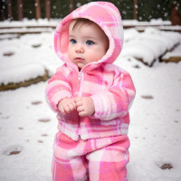 Conjunto para Bebê Menina com Casaquinho Sherpa Xadrez Rosa