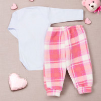 Conjunto Xadrez Rosa Claro para Bebês Meninas até 12 Meses