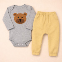Conjunto Ursinho para Bebê: Body Mescla com Ecolinho