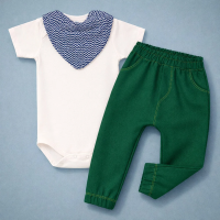 Look Completo Body, Calça e Bandana Estilo e Conforto para o Bebê Bege e Verde 
