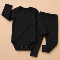 Conjunto Térmico Bebê Body e Calça Pé Reversível Quentinho Preto 0 a 12m