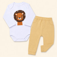 Conjunto Bebê Body Manga Longa Estampa Leão e Calça Jogger Ecolinho