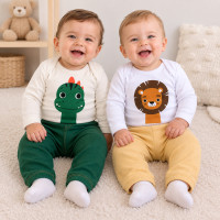 Conjunto Bebê Body Manga Longa Estampa Leão e Calça Jogger Ecolinho