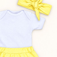 Conjunto 3 Peças Para Bebê Menina Body e Saia com Faixinha de Cabelo Amarelo de 0 a 12 Meses