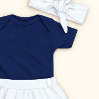 Conjunto 3 Peças Para Bebê Menina Body e Saia com Faixinha de Cabelo Branco de 0 a 12 Meses