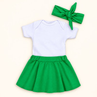 Conjunto 3 Peças Para Bebê Menina Body e Saia com Faixinha de Cabelo Verde de 0 a 12 Meses