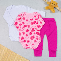 KIT BODY LONGO COM CALÇA PARA BEBÊ 3 PEÇAS FLORZINHAS