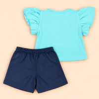 Conjunto Infantil Menina Verão Blusa Estampada e Shorts 2 até 8 anos Turquesa
