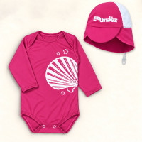 Conjunto Bebê Com Proteção Solar Body Uv50+ E Boné Pink Concha de 3 Meses a 1 Ano