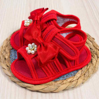 SANDÁLIA COM VELCRO PARA BEBÊ MENINA LAÇO VERMELHO