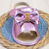 SANDÁLIA COM VELCRO PARA BEBÊ MENINA FLORIDO LAÇO STRASS LILÁS