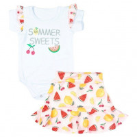 CONJUNTO CURTO BODY E SAIA PARA BEBÊ ESTAMPADO SWEETS BRANCO