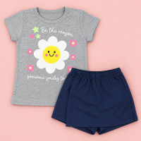 Conjunto de 2 até 10 anos para Menina Blusa Estampada e Shorts Saia Mescla