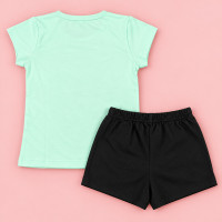 Conjunto de 2 até 10 anos para Menina Blusa Estampada e Shorts Saia Verde Claro