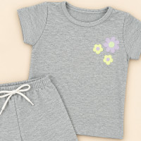 Conjunto Infantil Menina Blusa Bordada e Shorts Monocromático Mescla de 2 até 10 anos 