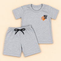 Conjunto Infantil Menino Verão Bordado Monocromático Mescla de 2 até 10 anos