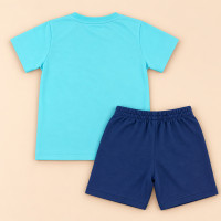 Conjunto Menino até 10 anos Camiseta Algodão e Bermuda Look Coordenado Turquesa